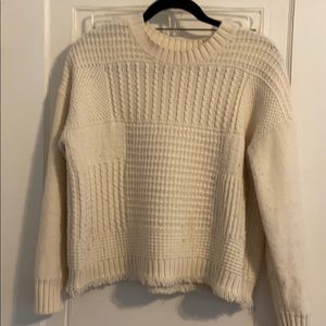 Madewell White cableknit sweater with fringe